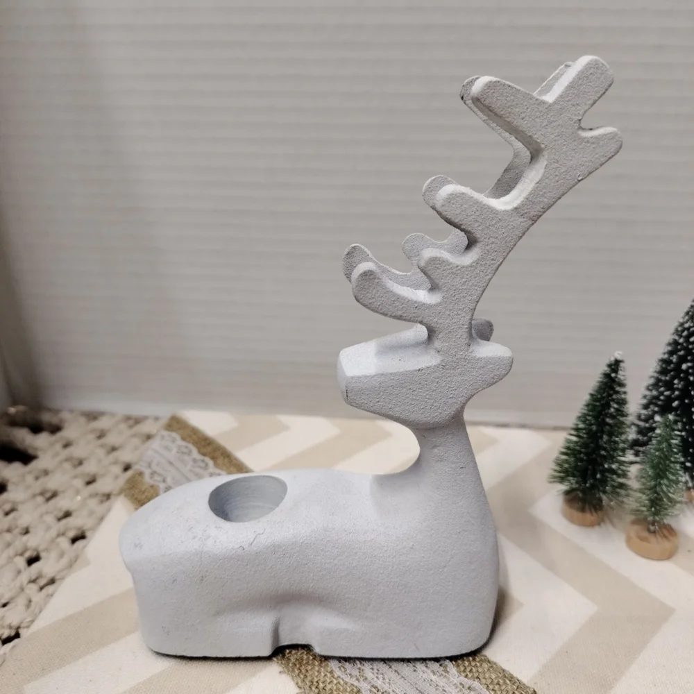 Crate & Barrel Reindeer Taper Candle Holders Set Of 2 Handcast Aluminum & Iron